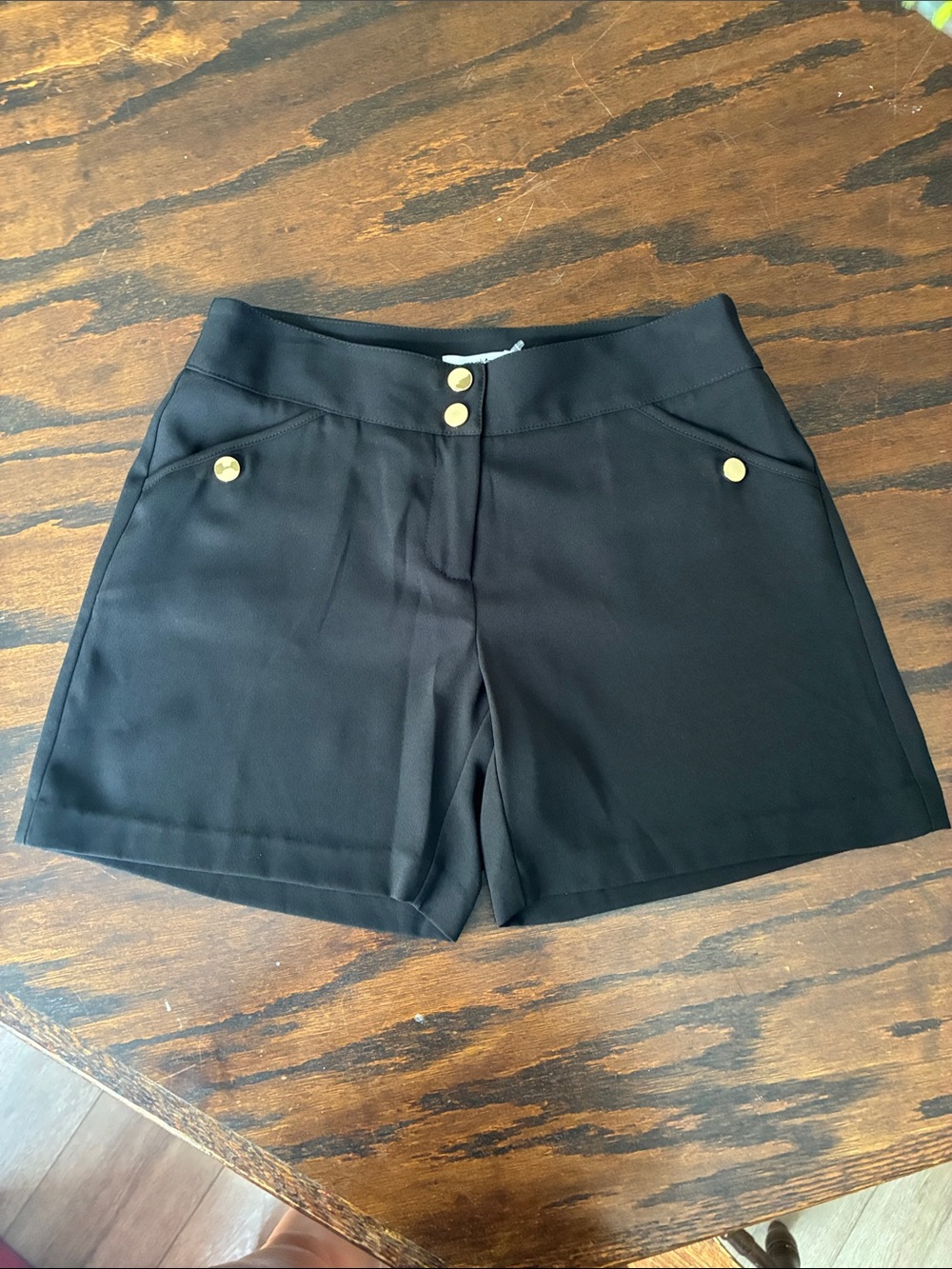Cache Black High-Waist Shorts with Gold Buttons
